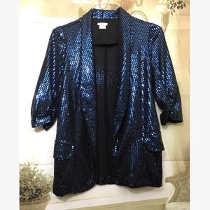 Navy Blue Sequin Blazer w/ Pockets
